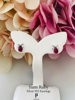 ต่างหูรูปโบว์ ทับทิมพม่า Ruby Earrings แบบน่ารัก ใส่ติดหูได้ทุกโอกาส