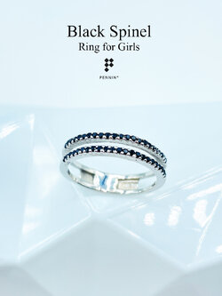 แหวนนิล (Black Spinel Ring) นิลเรียงสองแถว เหมือนใส่แหวนสองวง แบบสวย น่ารัก ดึงดูดโชคลาภ