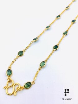 สร้อยคอทองคำแท้ ผ่าหวายประดับพลอยเขียวส่องหลังเบี้ยน้ำสวย ยาว 24 นิ้ว เสริมโชคลาภสิริมงคล