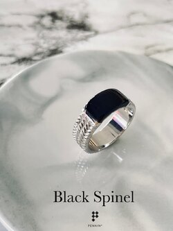 แหวนนิลปัดเงา เงินแท้ 925 ชุบทองขาว ลายโซ่ เรียบ เท่ ดึงดูดโชคลาภ ปกป้องคุ้มครอง