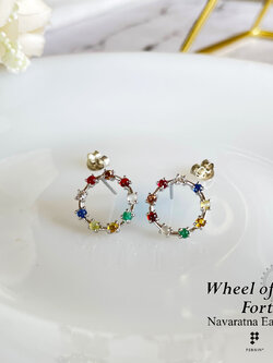 [SALE20%]ต่างหูนพเก้า Wheel of Fortune พลอยนพเก้าตามตำราไทยแท้ เงินแท้ 925 ชุบทองคำขาว