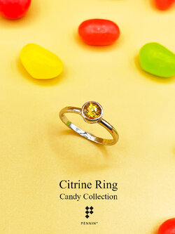 Candy Collection: แหวนซิทริน(Citrine) เม็ดเดี่ยว 5mm ฝังหุ้ม เงินแท้ 925 ชุบทองคำขาว