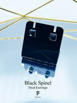 ต่างหูนิลแท้ รูปสี่เหลี่ยมจตุรัส เงินแท้ 925 ชุบทองขาว ดึงดูดโชคลาภ ปกป้องคุ้มครอง