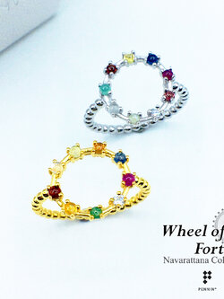 [SALE20%]แหวนนพเก้า Wheel of Fortune I พลอยนพเก้าตามตำราไทยแท้ เงินแท้ชุบทองและทองขาว ทรงวงล้อกลมก้านจุด เสริมโชคลาภ สิริมงคล