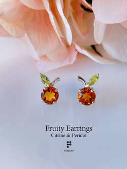 Fruity Earrings: ต่างหูส้ม ซิทริน (Citrine) แซมเพอริดอท (Peridot) สวยน่ารัก เงินแท้ 925 ชุบทองคำขาว
