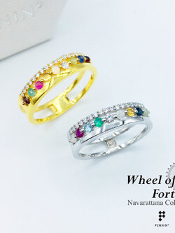[SALE20%]แหวนนพเก้า Wheel of Fortune II พลอยนพเก้าแท้ตามตำราไทย ขนาบด้วยเพชรสวิส CZ เกรด Top 6A เงินแท้ชุบทองหรือทองขาว สวยหรูนำโชคลาภ