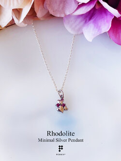 จี้พลอยโรโดไลท์ (Rhodolite) รูปหัวใจ หวานน่ารัก มินิมอล พร้อมสร้อยเงิน 16 นิ้ว