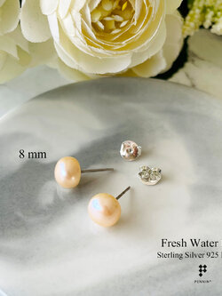 ต่างหูไข่มุกเงินแท้ ไข่มุกน้ำจืด สีอมชมพู ขนาด 8mm แบบเม็ดเดี่ยว หวานน่ารัก ใส่ได้ทุกโอกาส