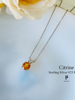 จี้พลอยแท้ซิทริน (Citrine)สวยน่ารัก หูกระต่าย เงินแท้ 925 ชุบทองคำขาว พร้อมสร้อยเงินแท้ลายโซ่เล็กๆ น่ารักยาว 16 นิ้ว