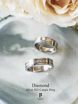 แหวนปลอกมีดตัดเรียบ ลายขีดรอบวง เพชรแท้VS1 G color 0.015ct เงินชุบทองคำขาว