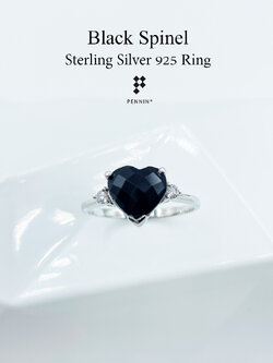 แหวนนิลหัวใจ แซมเพชร CZ แบบสวย น่ารัก เงินแท้ชุบทองคำขาว