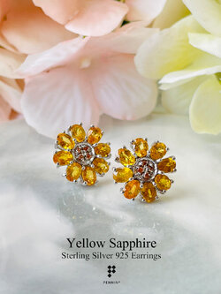 ต่างหูเสียบทานตะวัน บุษราคัม บางกะจะ จันทบุรี เกสรเพทายดิบ สวยสดใส นำโชค