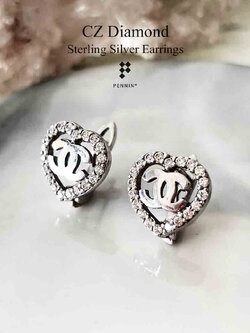 ต่างหูเพชรสวิส CZ แบบคลิปหางกระรอก อักษร CC (CZ Diamond Earrings) เงินแท้ 92.5% ชุบทองคำขาว