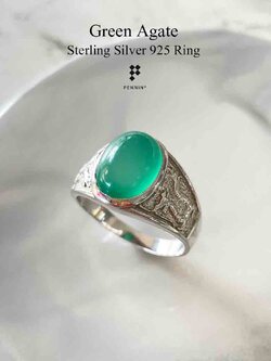 แหวนโมราเขียว ลายมังกร เงินแท้ 925 ชุบทองคำขาว