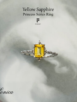 MONICA: แหวนบุษราคัม (Yellow Sapphire) ดีไซน์แนววินเทจ ก้าน Infinity เงินแท้ชุบทองคำขาว