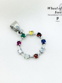 จี้นพเก้า Wheel of Fortune พลอยแท้ตามตำราไทย เสริมสิริมงคลรอบด้าน เงินแท้ 925 ชุบทองคำขาว