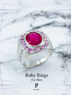 แหวนทับทิมสำหรับผู้ชาย ทับทิมแอฟริกา เผาใหม่ ล้อมทับทิมสยาม หน้าแปดเหลี่ยม เงินแท้ชุบทองคำขาว ลายสายนาฬิกา สวย เท่ เสริมพลังอำนาจ โชคลาภ