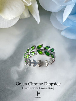 แหวนมงกุฎช่อมะกอก ไม่เต็มวง พลอยกรีนโครมไดออพไซด์ (Green Chrome Diopside) นำชัยชนะและความสำเร็จ