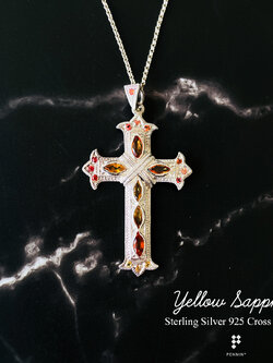 กางเขนปลาย3แฉก พลอยบุษราคัม มาคี 6x3.5mm 6 เม็ด ขนาด 3x4.5cm