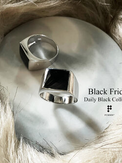 แหวนนิล Black Friday : Square II หน้าสี่เหลี่ยมจตุรัส 13mm เงินแท้ ชุบทองขาว เสริมโชคลาภ เท่ มีสไตล์