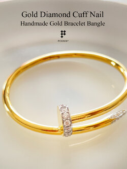 กำไลตะปูประดับเพชรน้ำ 100 เกรด Premium งานช่างทองขึ้นมือ ทองคำแท้ ใส่สวย มีออร่า