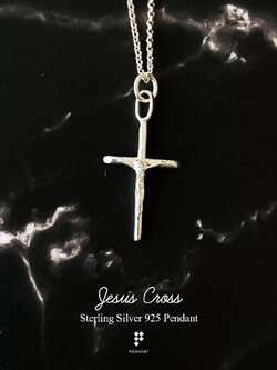 กางเขนเงิน พระเยซูตรึงกางเขน ขนาด 1.5x2.8cm เงินชุบทองคำขาว