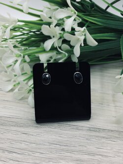 [SALE20%] ต่างหูนิลแท้ รูปไข่ เงินแท้ 925 ชุบทองขาว ดึงดูดโชคลาภ ปกป้องคุ้มครอง