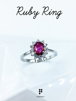 แหวนทับทิมสยามล้อมเพชรสวิส แบบสวยคลาสสิค เสริมดวงความรัก นำโชคลาภ