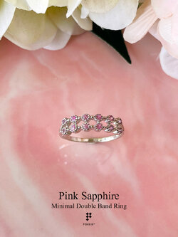 แหวนแถวสองชั้น สไตล์มินิมอล แซฟไฟร์สีชมพู (Pink Sapphire) สวยหวาน น่ารัก