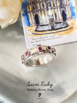 แหวนประคำ แหวนสวดภาวนาคริสต์ หมุนได้ พลอยทับทิมสยาม 2.5mm เงินแท้ Siam Ruby: Spinning Rosary Ring