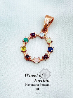 จี้นพเก้า Wheel of Fortune พลอยแท้ตามตำราไทย เสริมสิริมงคลรอบด้าน เงินแท้ 925 ชุบพิ้งค์โกลด์