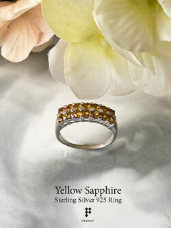 แหวนพลอยบุษราคัม บางกะจะ จันทบุรี แบบเรียงแถวสองแถว ใส่สวย เสริมโชคลาภ