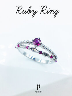 Little Miss Ring : แหวนทับทิมซ้อนสองชั้น ดีไซน์มินิมอลน่ารัก พลอยแท้จากจันทบุรี เงินแท้ชุบทองขาว