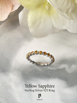 แหวนนิ้วก้อย พลอยบุษราคัม บางกะจะ จันทบุรี แบบแถวเกือบรอบวง ใส่สวย เสริมโชคลาภ เพิ่มเสน่ห์ คนรักใคร่