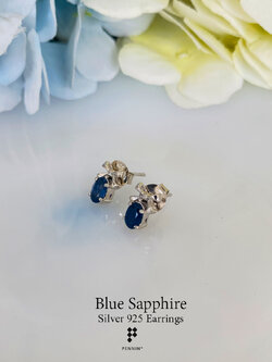 ต่างหูรูปโบว์ ไพลิน กาญจนบุรี Blue Sapphire Earrings แบบน่ารัก ใส่ติดหูได้ทุกโอกาส