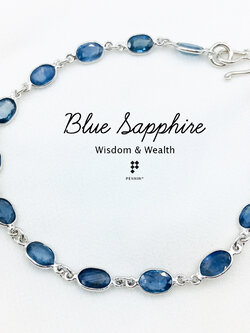 สร้อยข้อมือไพลินเจียระไนเหลี่ยม ขนาด 7x5mm น้ำหนัก 7.15 กะรัต หุ้มเงินแท้แนวมินิมอลน่ารัก สวยหวาน