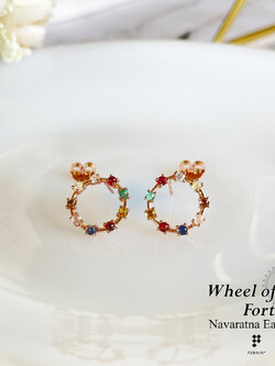 [SALE20%]ต่างหูนพเก้า Wheel of Fortune พลอยนพเก้าตามตำราไทยแท้ เงินแท้ 925 ชุบโรสโกลด์ (Rose Gold)