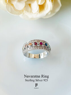 [SALE20%]แหวนปลอกมีดนพเก้า ขนาบด้วยเพชรสวิส CZ พลอยนพเก้าแท้ตามตำรา เงินแท้ 925 ชุบทองคำขาว