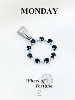 จี้พลอยแท้ Wheel of Fortune นิลดำ เสริมดวงการเงินสำหรับคนวันจันทร์ เงินแท้ ชุบทองคำขาว