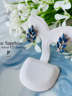 ต่างหูไพลิน 2.38ct ใบมะกอกมาคี 6 ใบ คลิปหางกระรอก