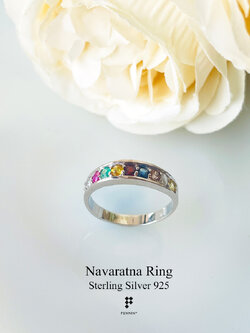 [SALE20%]แหวนปลอกมีดนพเก้าแบบฝังจิกไข่ปลา พลอยนพเก้าตามตำราไทยแท้ เงินแท้ 925 ชุบทองคำขาว