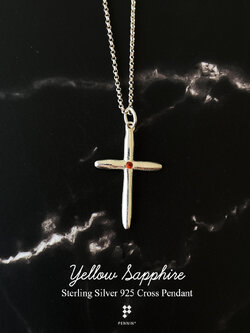 กางเขนเงินเรียบ บุษราคัม 2mm ขนาด 1.9x3cm เงินชุบทองคำขาว