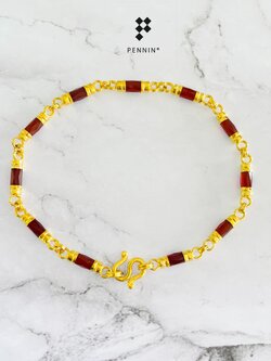 สร้อยข้อมือทอง 90 ทองคำแท้หุ้มโกเมนแท่ง 8 มิล ยาว 19 ซม. งานขึ้นมือทอง 90 5.06g 1 สลึงกว่า