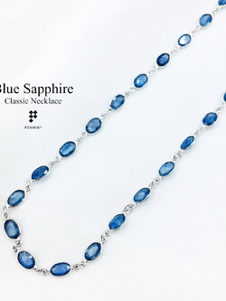 สร้อยคอไพลิน กาญจนบุรี ขนาด 6x4mm หุ้มผ่าหวายเงินแท้ 92.5% ชุบทองขาว ยาว 25" สวย คลาสสิก