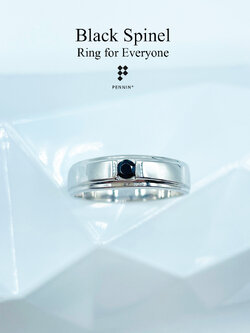 แหวนนิล (Black Spinel Ring) นิลดำแท้เม็ดเดี่ยว 3mm เงินแท้ชุบทองขาว ทรงปลอกมีด เรียบ เท่ ดึงดูดโชคลาภ ปกป้องคุ้มครอง