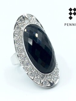 แหวนคุณนายนิลมาคีใหญ่ขอบมน ล้อม CZ