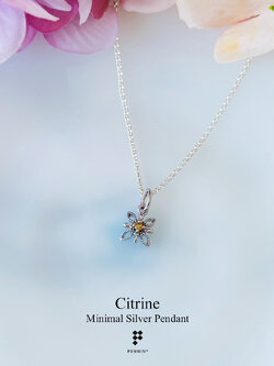 จี้พลอยซิทริน (Citrine) รูปดอกไม้ แบบหวานน่ารัก มินิมอล พร้อมสร้อยเงิน 16 นิ้ว