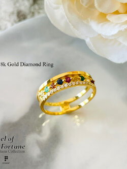 แหวนนพเก้า Wheel of Fortune II ทองคำแท้ 18K พลอยนพเก้าแท้ตามตำรา เพชรเบลเยียมแท้ ประดับเรียงครึ่งวง เสริมโชคลาภสิริมงคล