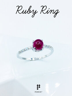 Little Cabochon Ring : แหวนทับทิมหลังเบี้ย แซมเพชรสวิส CZ 6A สวย น่ารัก เสริมความรัก โชคลาภ