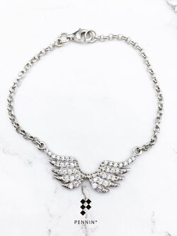 สร้อยข้อมือปีกนางฟ้า เงินแท้ชุบทองคำขาว เพชรสวิส CZ เกรด Top 6A นำโชค นำชัยชนะ